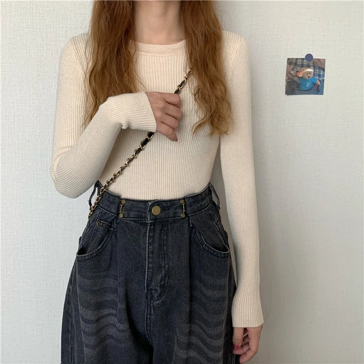 2026 Basic Tops Women Sweater Autumn Winter Long Sleeve Pullover Fashion O-neck Elastic Female Winter Solid Knitted Jumper