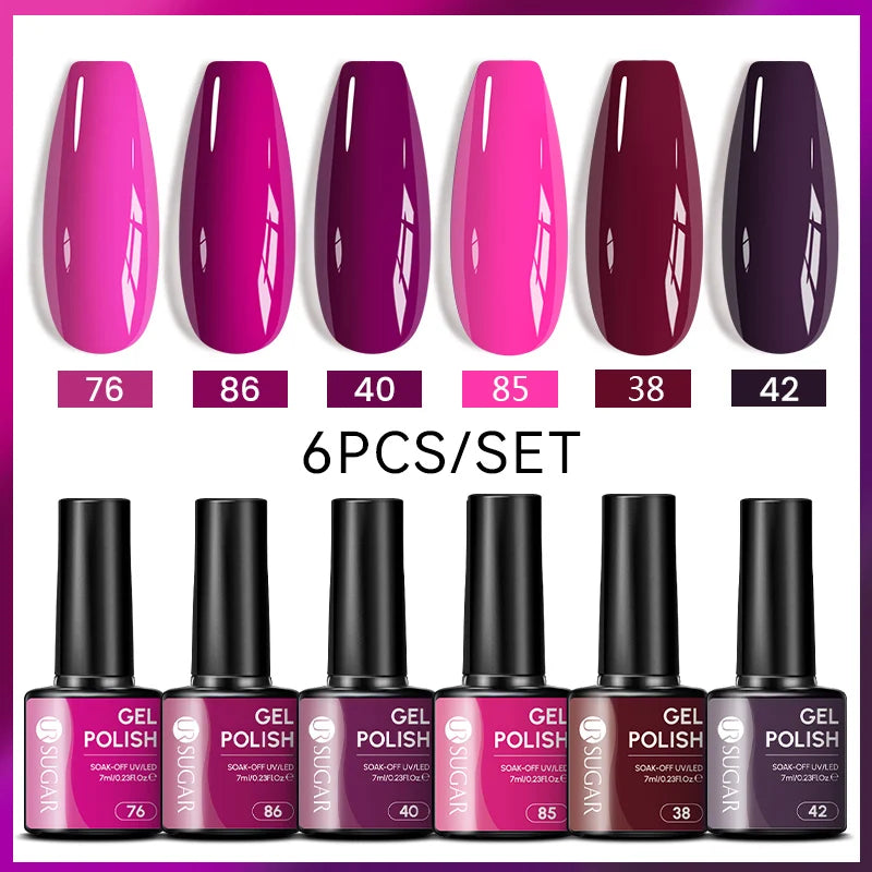 UR SUGAR 6Pcs/Set 7ML Gel DIY Nail Polish Autumn Semi Permanent Soak Off UV LED Gel Varnish Nail Art Design Manicure Kit
