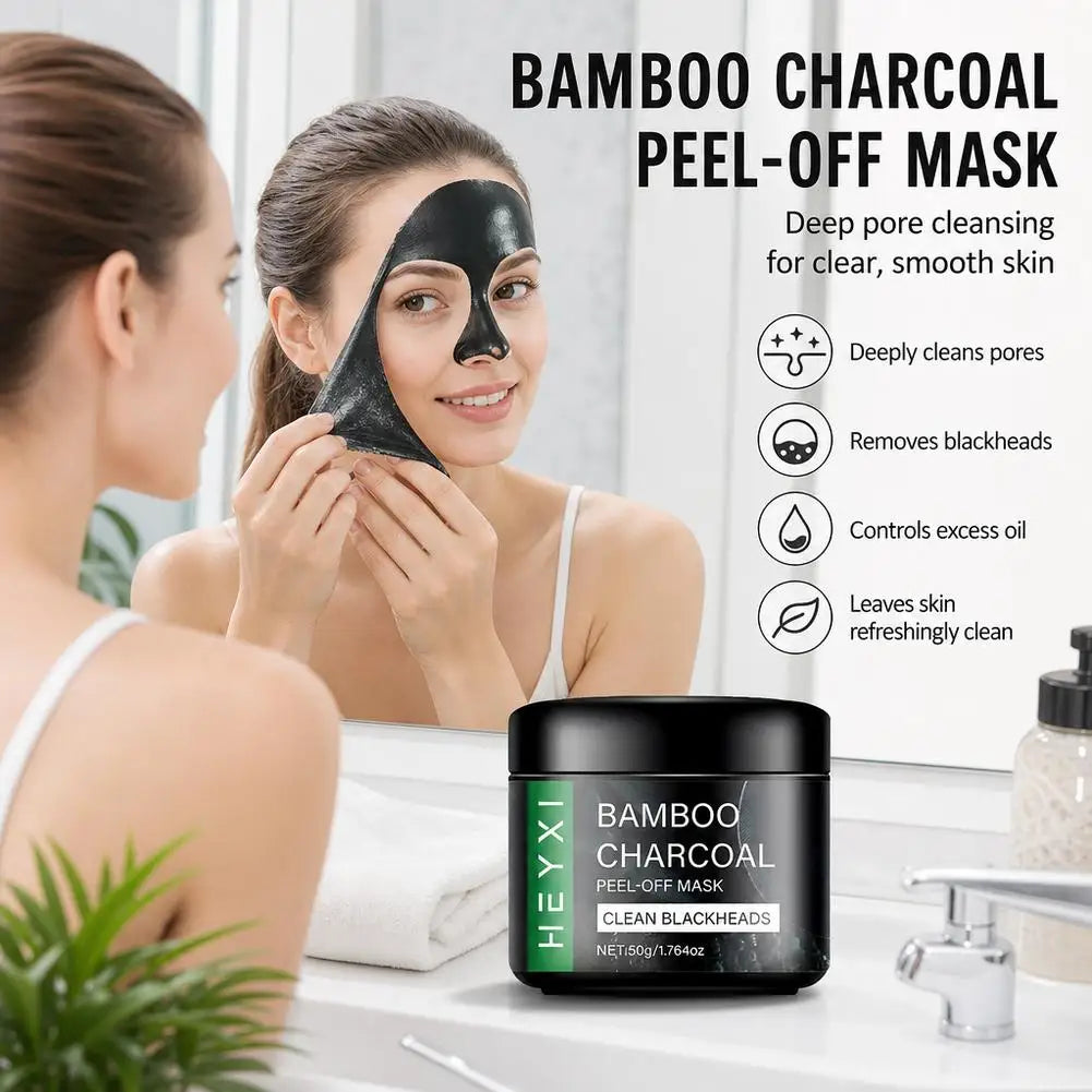 Charcoal Bamboo Peel Off Mask 50g,Deep Cleansing Blackhead Remover, Oil Control Pore Purifying Mud Mask for T-Zone Care