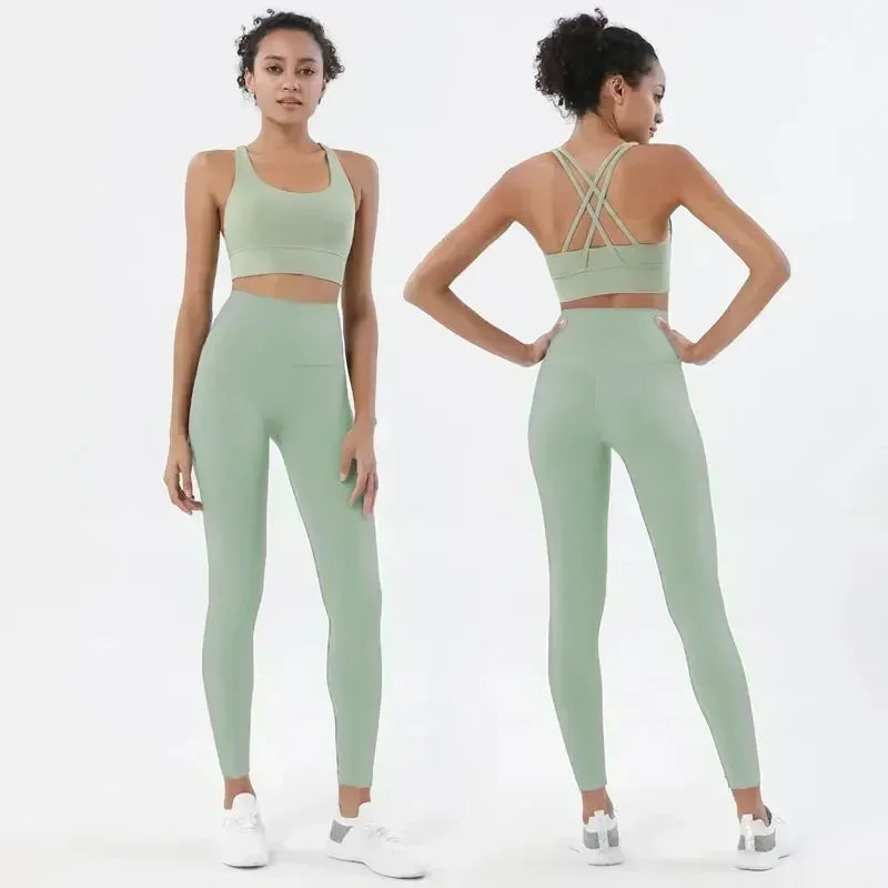 Women's 2 Piece Sports Set - High Waist Booty-Lifting Leggings with Back Pocket & Sports Bra Yoga/Gym/Running Workout Outfit