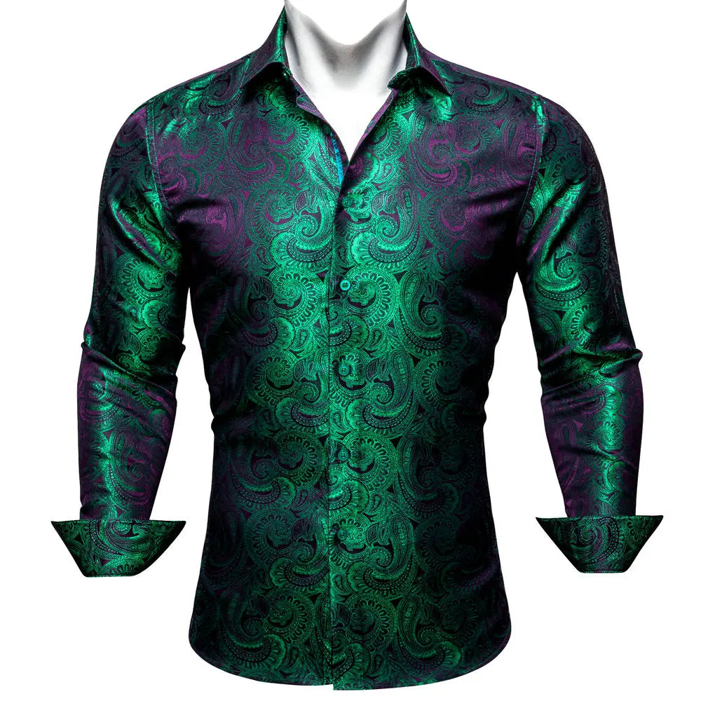 Gold Paisley Bright Shirts Men Autumn Long Sleeve Casual Flower Shirts For Men Designer Fit Dress Shirts BCY-07