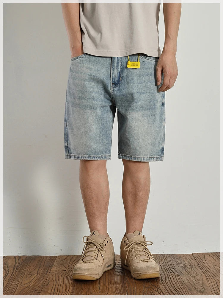 Retro classic summer casual medium pants five quarter pants fashion loose straight leg light denim shorts men's fashion