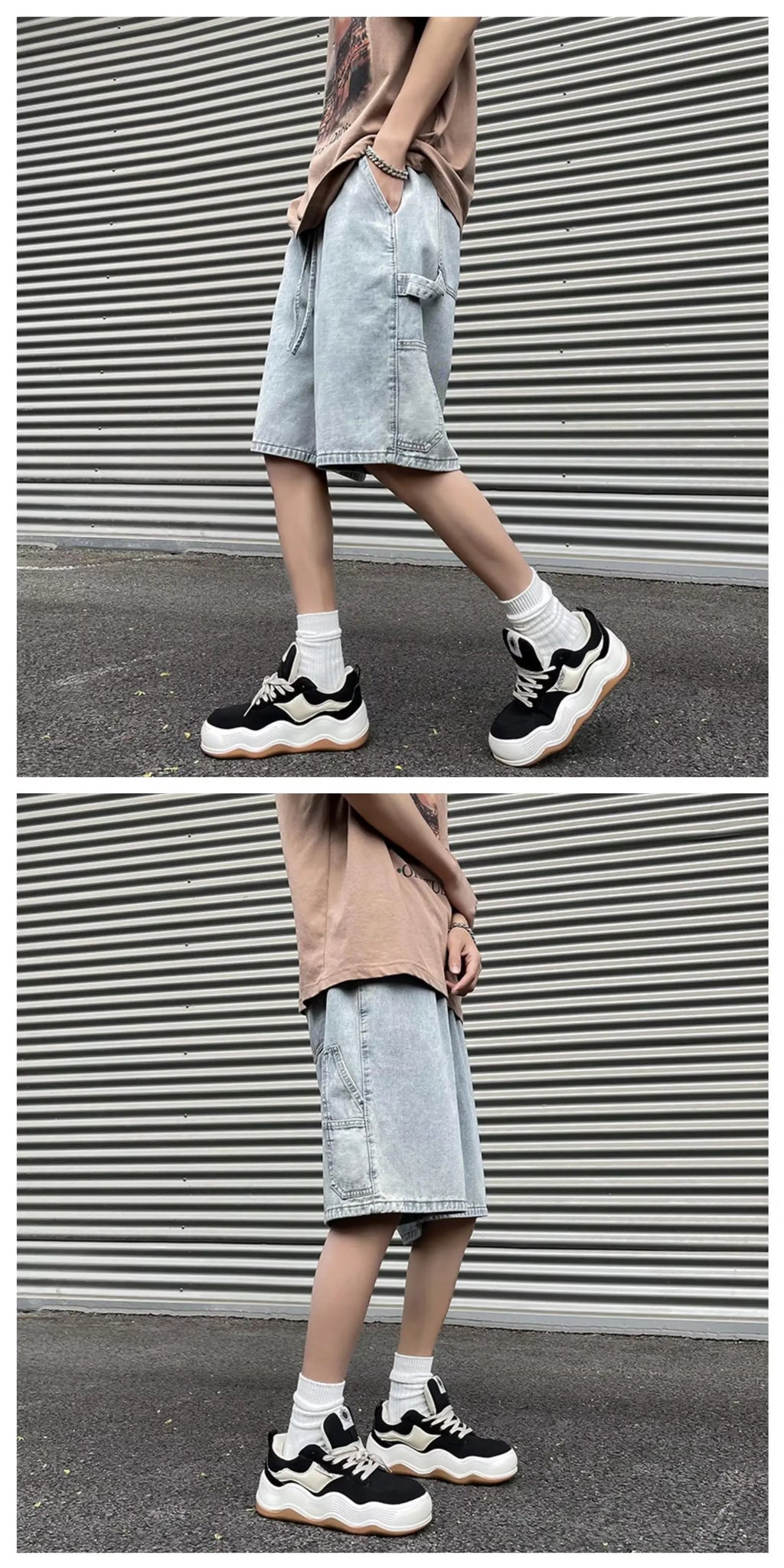 Fashionable Loose-fit Straight-leg Denim Shorts Simple Solid Color Casual Versatile Men's Five-point Pants