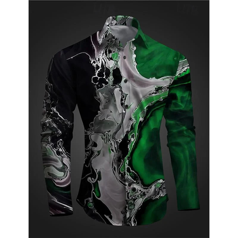 2024 New 3D Printing Color Gradient Art Abstract Graphics Fashion Casual Comfortable Cool Men's Long Sleeve Shirt For Dating