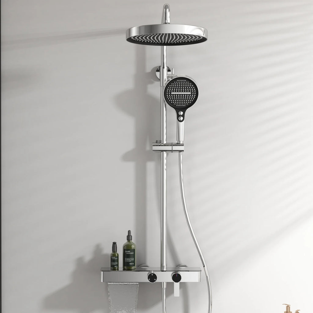 KEMAIDI Rose Gold Bathroom Shower Set Rainfall Hot And Cold Control Multifunctional Bath Shower Faucet System W/ Hand Shower