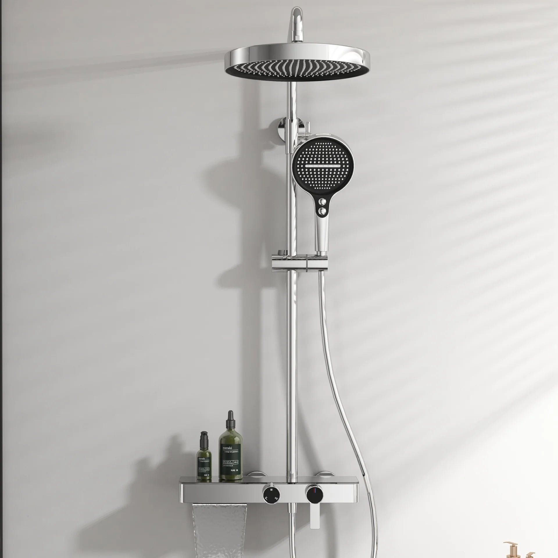 KEMAIDI Rose Gold Bathroom Shower Set Rainfall Hot And Cold Control Multifunctional Bath Shower Faucet System W/ Hand Shower