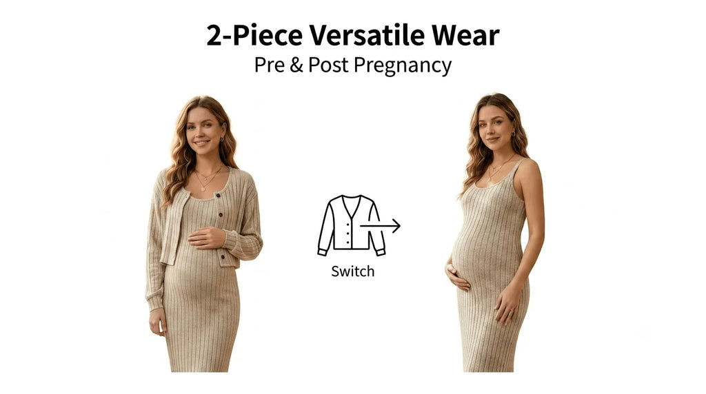 2-piece set, maternity sweater, dress, top set, autumn and winter long dress, long sleeve, casual and comfortable maternity wear.