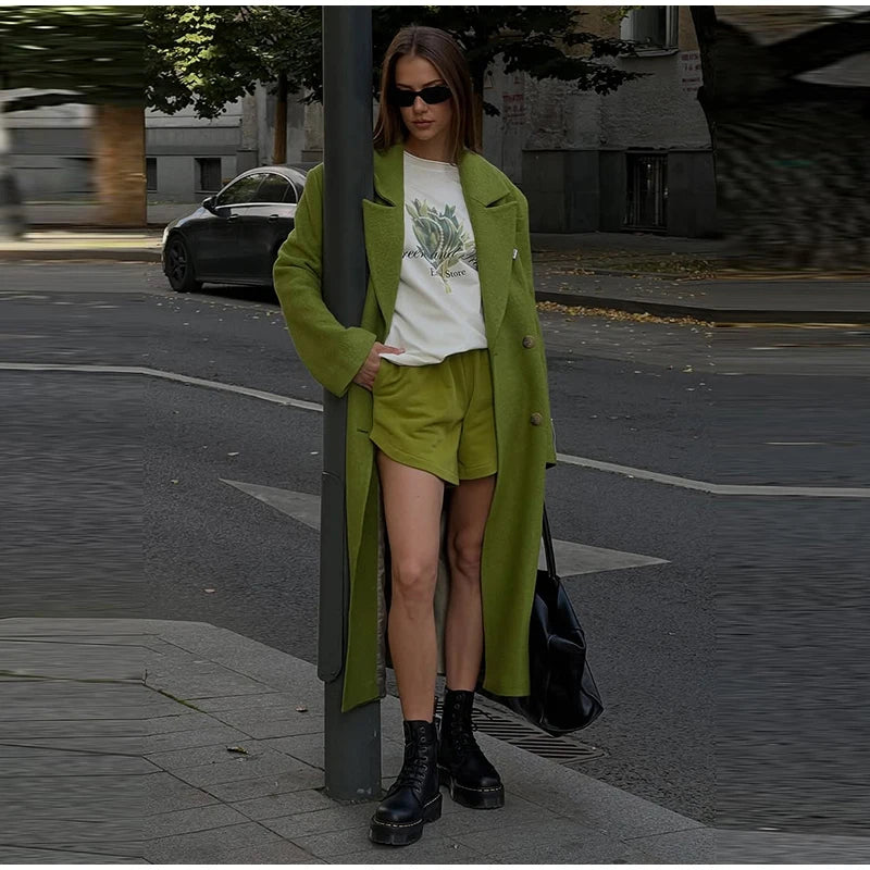 Women's Long Overcoats Lapel Full Sleeve Oversized Woolen Coats Autumn Female Double Breasted Solid Loose Jackets New Outerwears