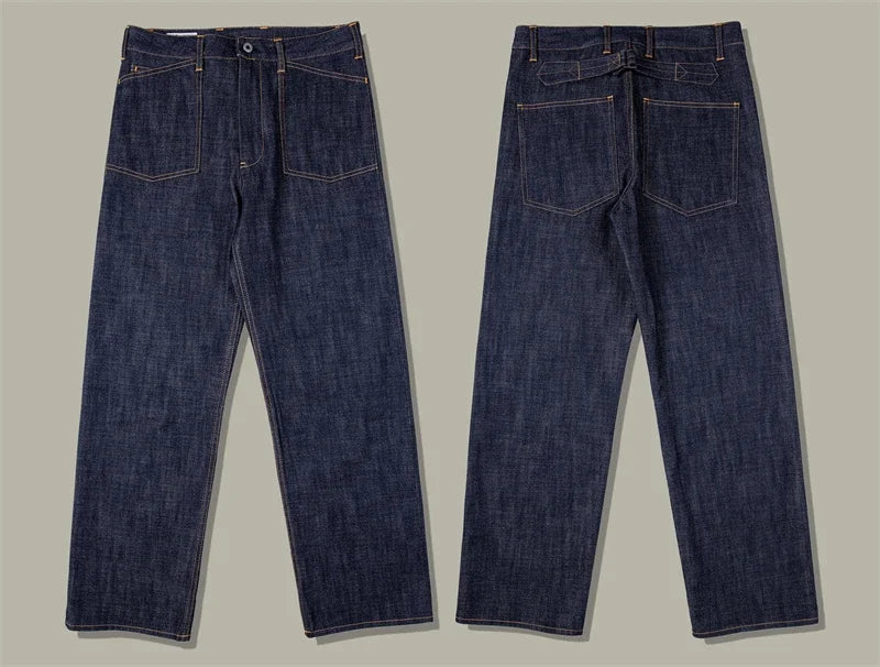 Red Tornado Denim Railroad Pants High Waist Rugged Style Selvage Jeans Back Buckle