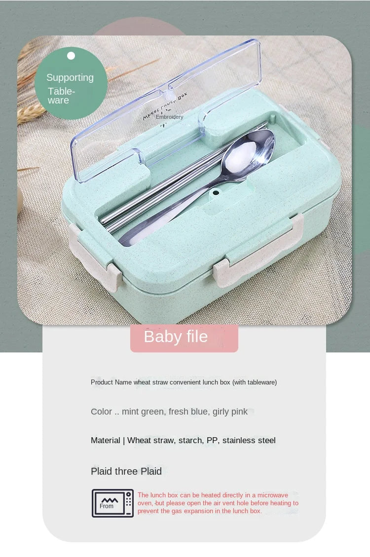 Microwave Lunch Box Wheat Straw Dinnerware Food Storage Container Children Kids School Office Portable Bento Box Lunch Bag