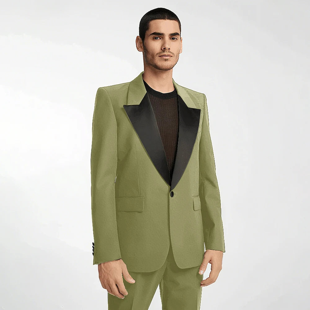 Handsome Black Men's Suit 2 Pieces Single Button Peak Lapel Set Daily Fashion Male（Blazer+Pants）
