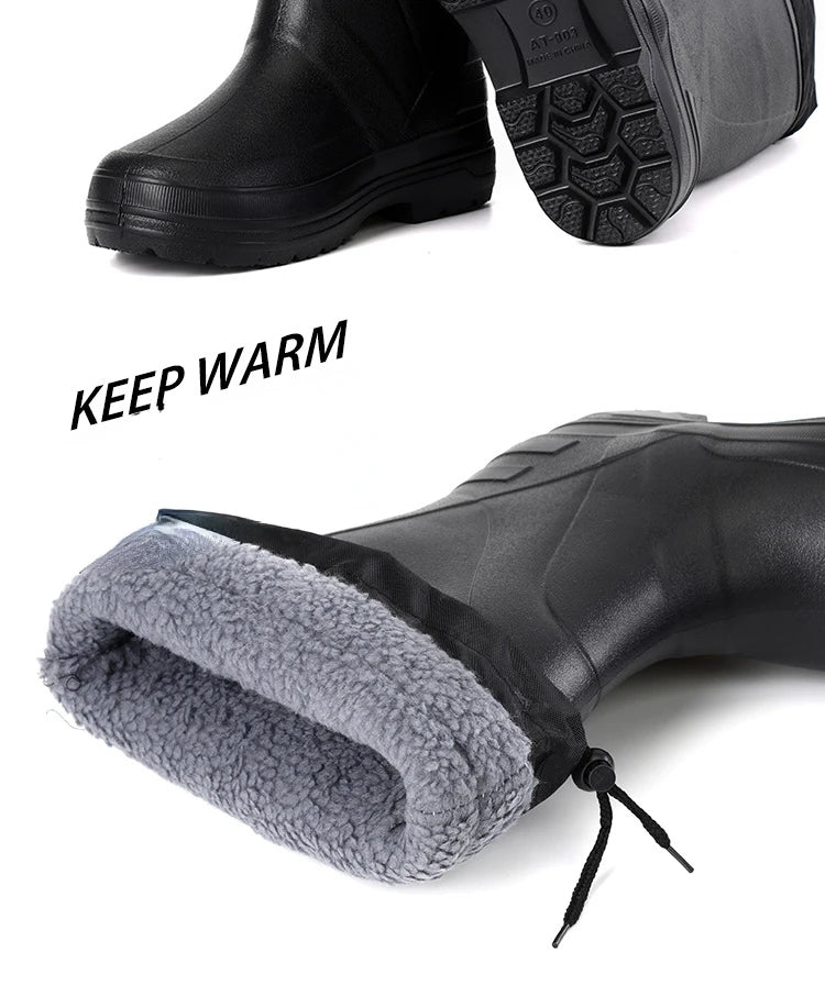 Winter Rain Shoes for Men EVA Non-slip Men Snow Boots Plush Warm Waterproof Shoes Comfortable Platform Men Work Shoes Plus Size