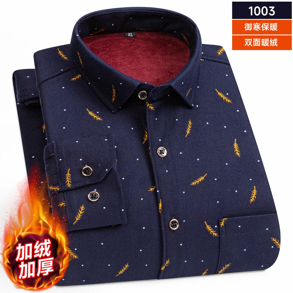 2025 Men's Autumn Winter Warm Long Sleeve Casual Plaid Shirts Thickern Fleece Check Shirts for Men Plus Size Male Office Clothes