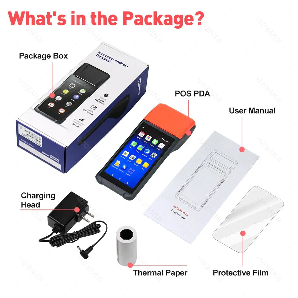 Android 14 Handheld Terminal Android 11 POS Receipt Printer 58mm Portable Machine 5.5 HD Support 1D 2D Barcode Scanner NFC WIFI