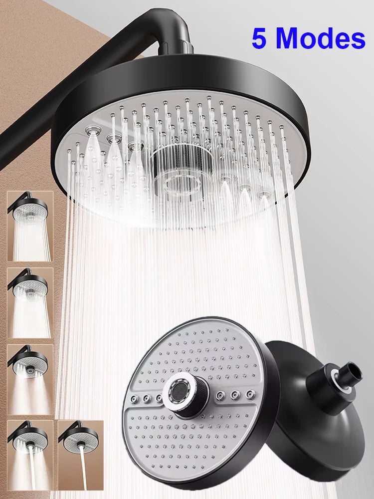 2025 New 5 Modes Large Flow Rainfall Shower Head Supercharge Shower High Pressure Top Spray Rain Showerhead Bathroom Accessories