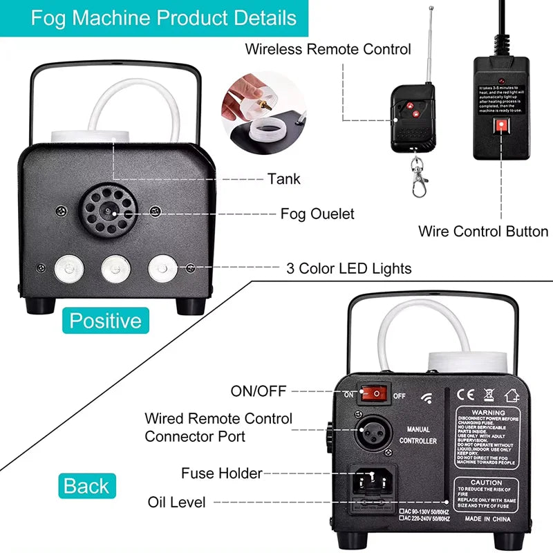 500W Remote Control Fog Machine & LED RGB 3in1 Effect Light Stage Show Led Smoke Machine Disco KTV DJ Party Club Bar Event Show