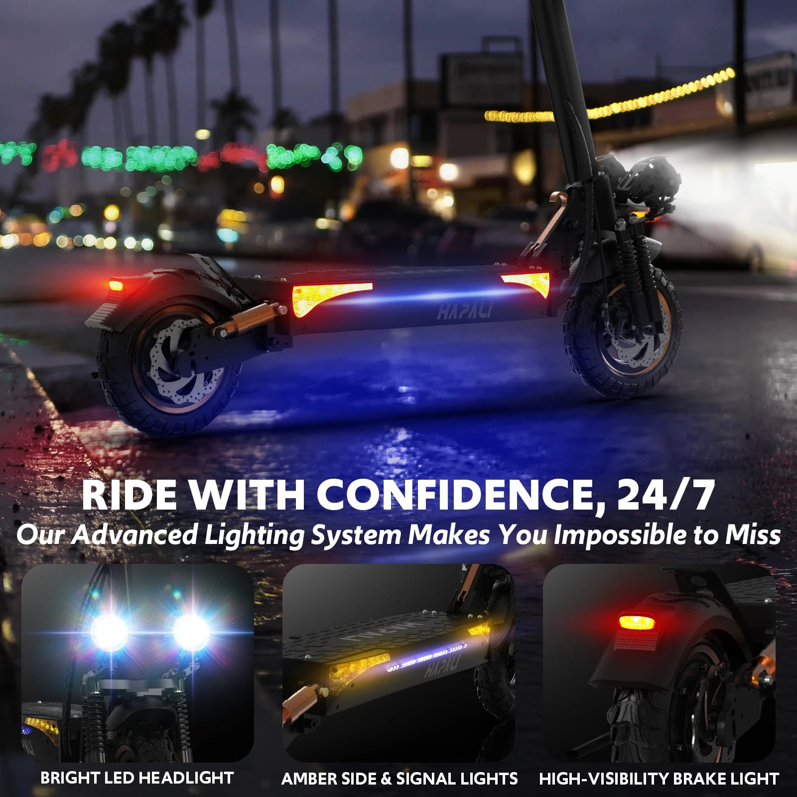 Off Road Electric Scooter, 1200W Motor, 25 Miles Range,11" All TerrainTire E Scooter for Adult, E-Scooter with Double Suspension &Side Light