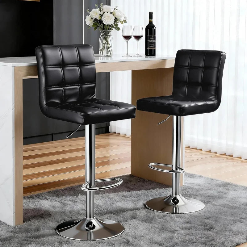 Kitchen double bar stool set, PU leather rotating adjustable tabletop height rotating stool, square backrest, 2 pieces