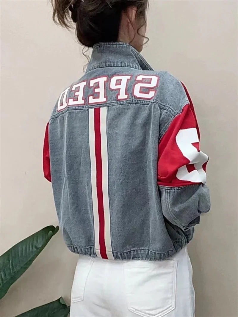 Denim Jacket Women's 2025Spring Autumn New European Fashion Cowboy Coat Female Trend Contrast Jeans Outwear Design Sense Outcoat