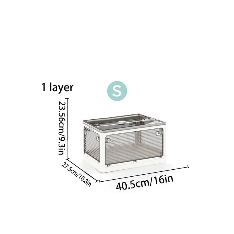 Plastic Storage Box with Lid, Foldable with Wheels, Five-Opening Door, Stackable, Used for Organizing Clothes, Snacks, and Camping, White and Light Yellow
