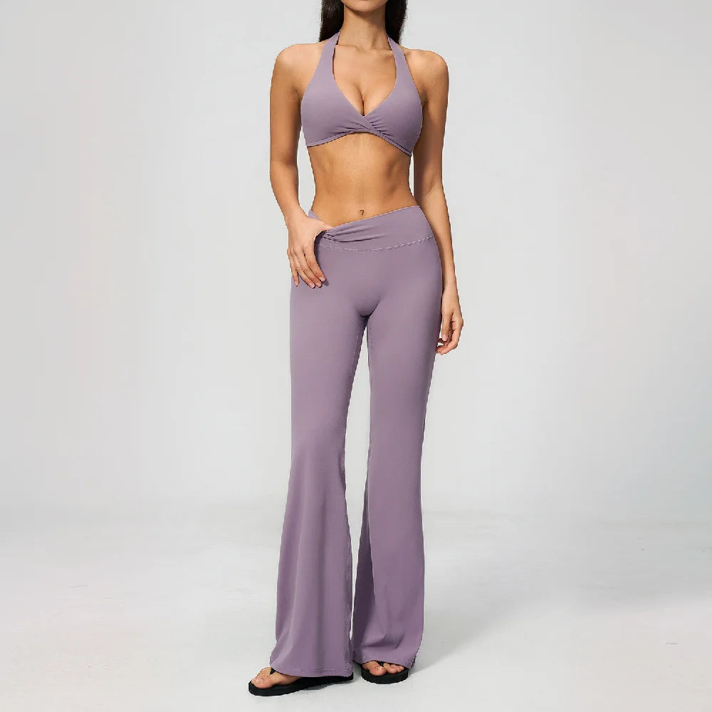 Women Tracksuits 2PCS Yoga Suit Gym Outfits Workout Clothing Deep V Workout Bra High Waist Butt Lift Pants Outdoors Sports Set