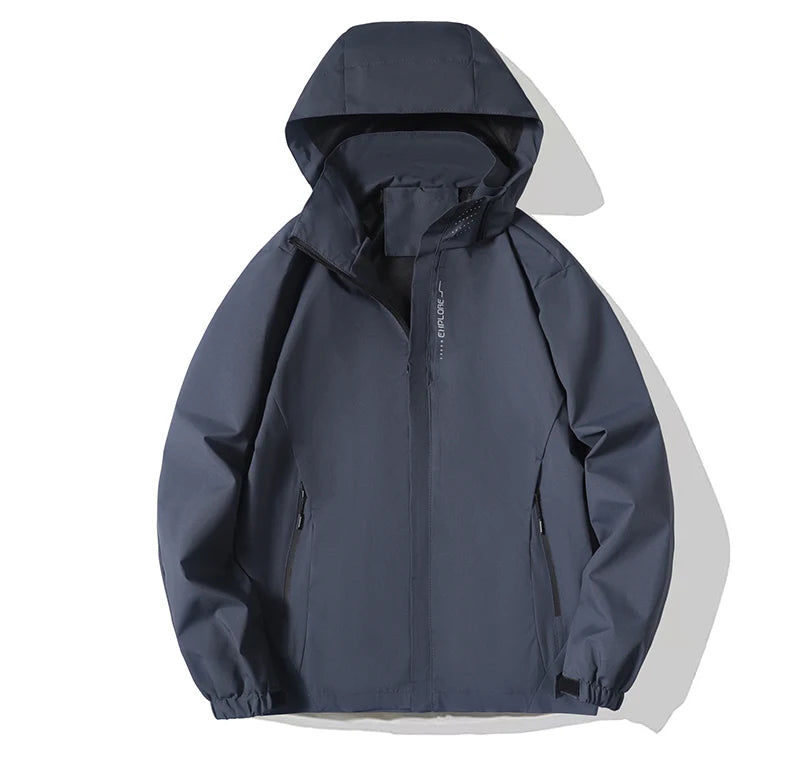 Multifunctional men's outdoor jacket, windproof, rainproof, and warm autumn/winter hooded jacket, outdoor raincoat, mountaineeri