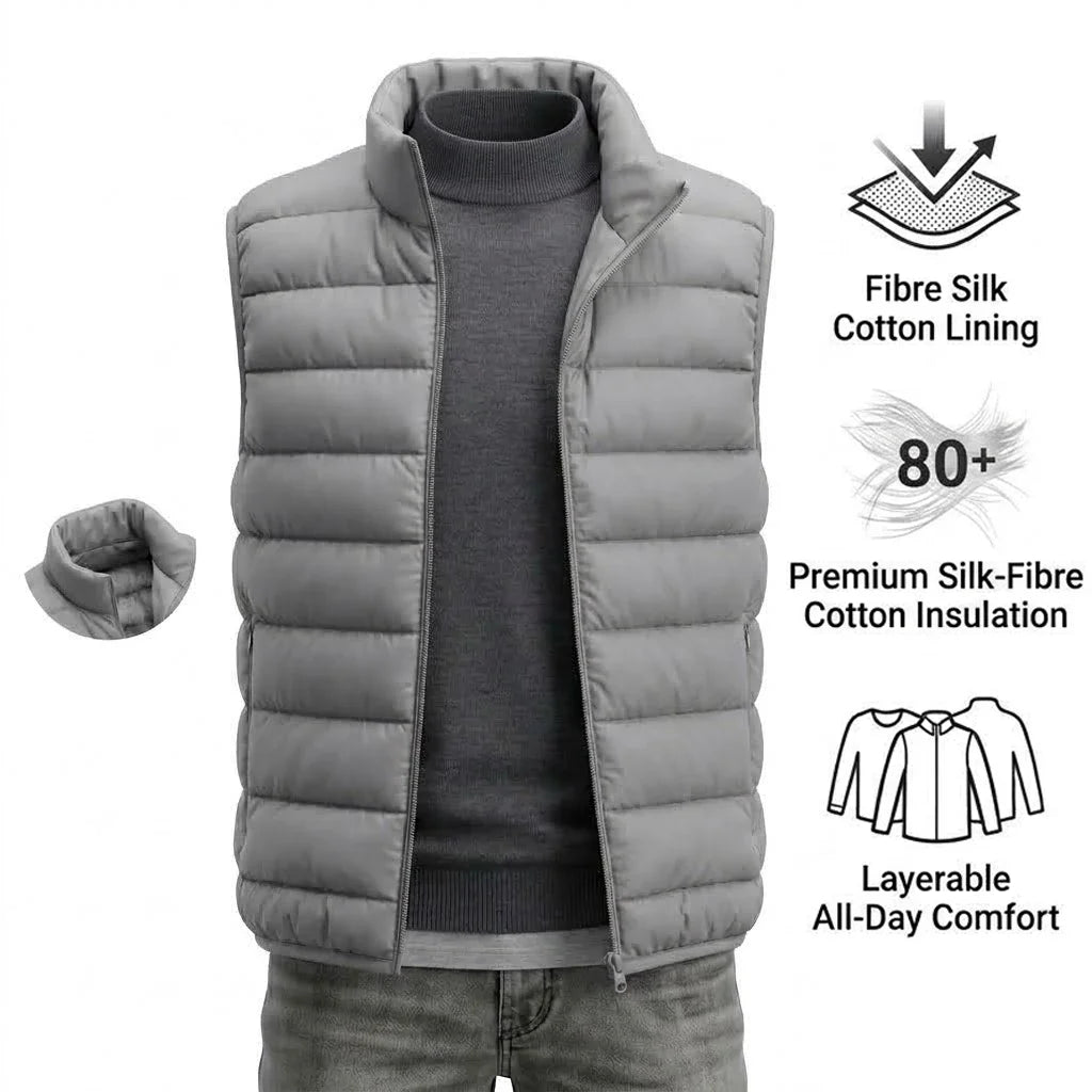Autumn Mens Gilet Zip Mock Neck Sleeveless Winter Cozy Quilted Outer Garment for Guys Outer Shell Tops Lightweight Outer Attire