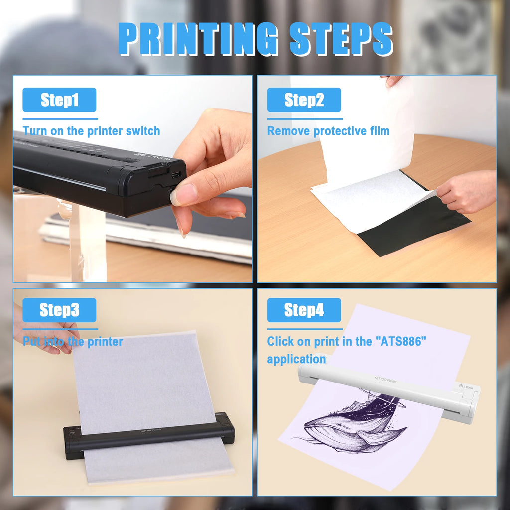 Tattoo Stencil Transfer Printer Machine ATS886 Tattoo Printer Portable Thermal Stencil Maker Line Photo Drawing Printing Copier