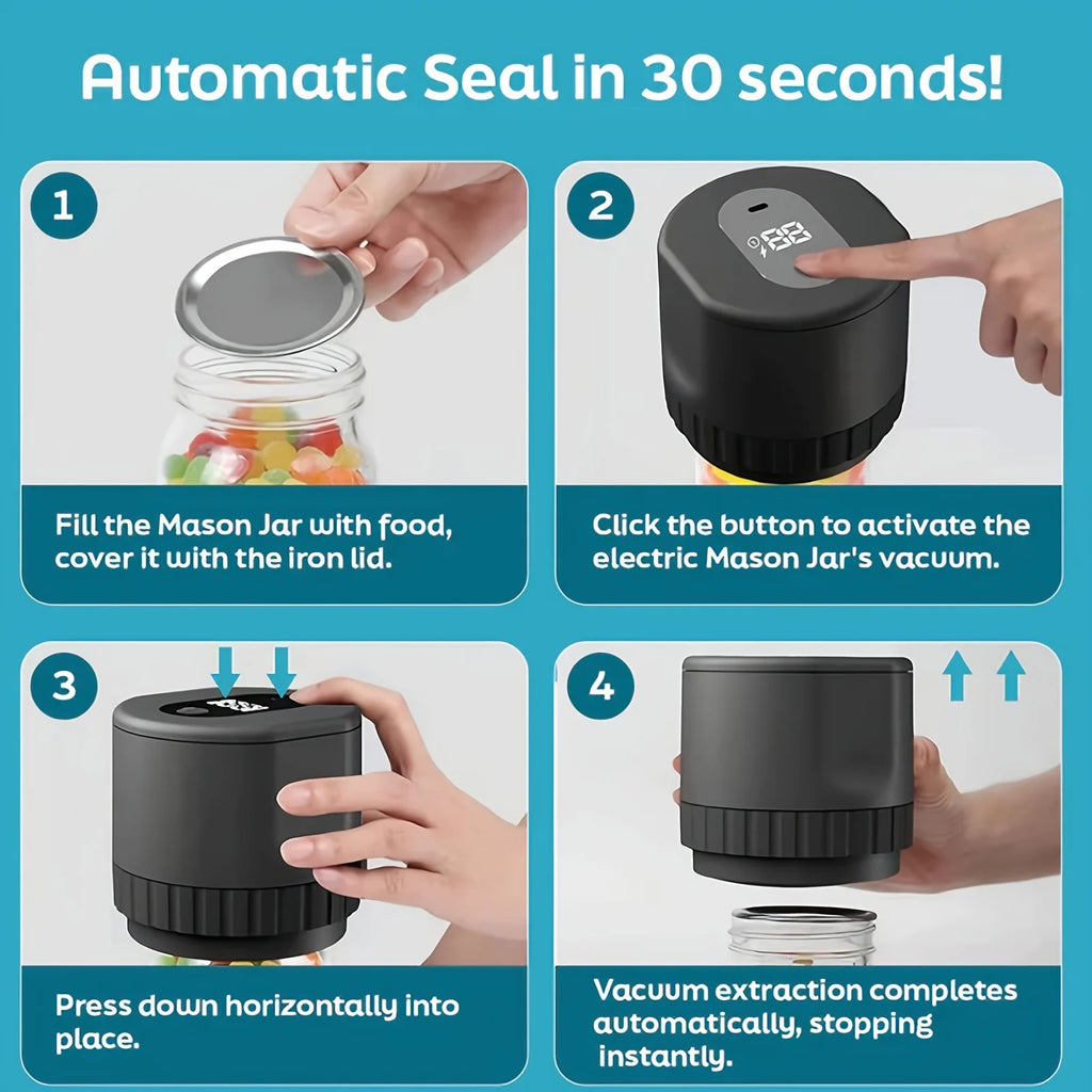 5W Lithium Battery Powered Semi-Automatic Mason Can Sealer - LED Digital Vacuum Sealer, Used for Kitchen Bottles and Cans, Press
