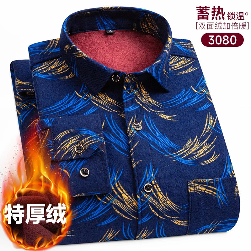 Men's long-sleeved shirt with double-sided fleece thickened warmth, 8XL, 9XL, casual winter fashion, versatile for the street