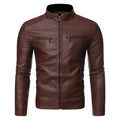Winter Stand Collar Zip-Up Pocket PU Leather Jacket Men's Slim Business Casual