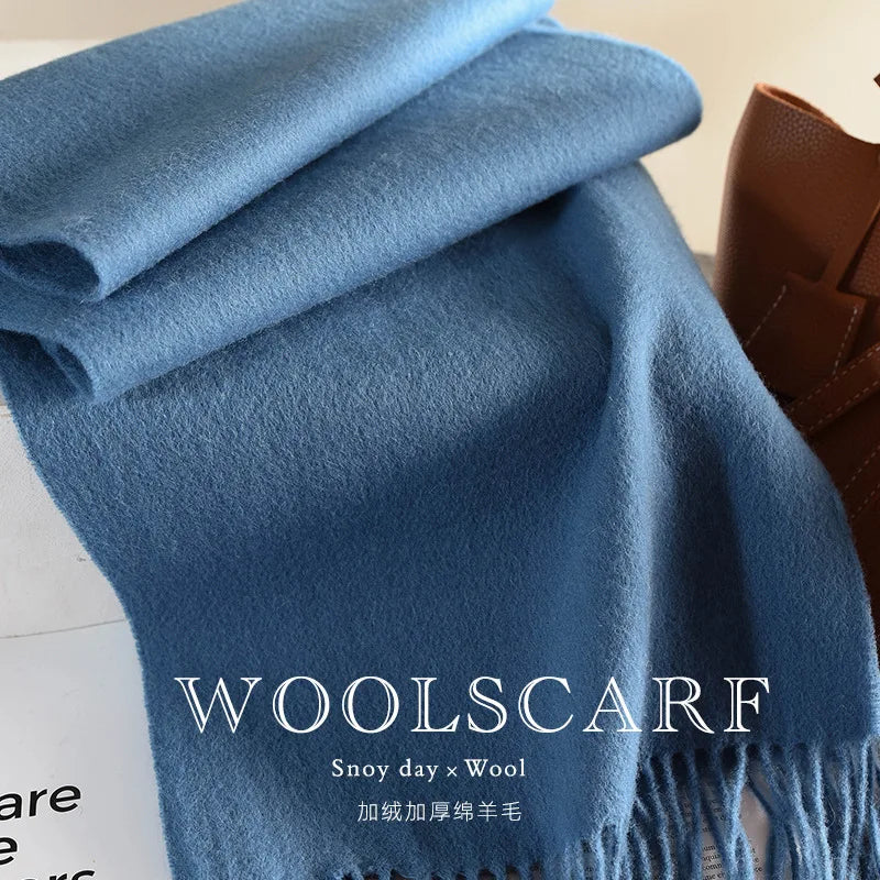 High Quality 100% Wool Muffler Classic Simple Solid Men Women Scarf Fall Winter Thick Casual Shawl Male Female Tassel Scarves