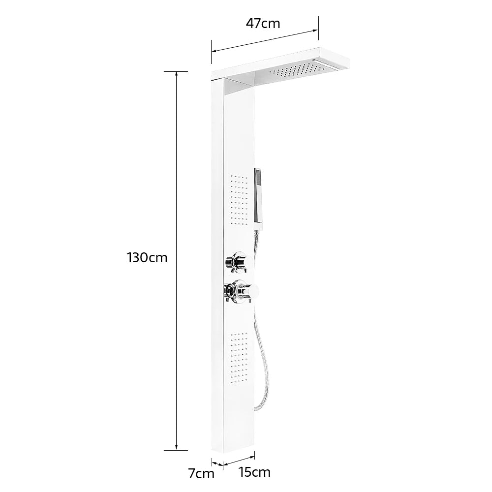 4 in 1 shower panel, shower system complete set rain shower, waterfall, massage side jets, wide hand shower, 1-button switch
