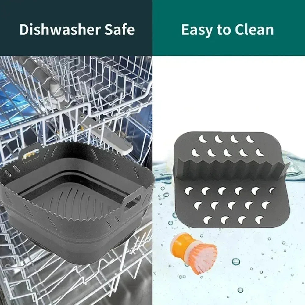 Dishwasher safe Square Silicone Air Fryer Liner Reusable Heat Resistant eazy clean air fryer silicone liners with divider