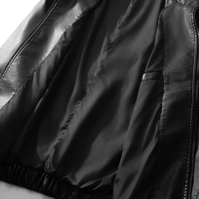 New Trendy Mens Leather Jacket Baseball Motorcycle Jacket American Style Autumn Windproof Leather Coat High Quality Fashion Coat