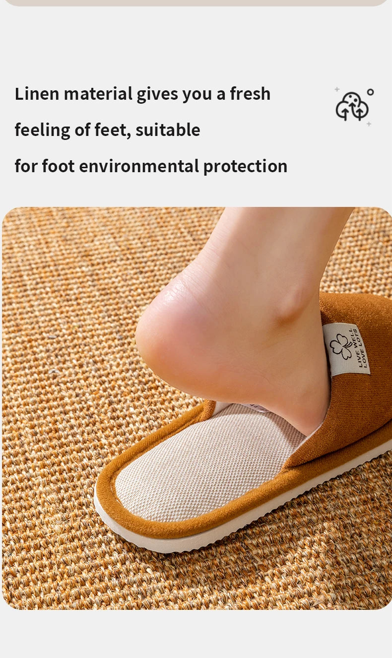 Slippers for Men，Non-Slip Soft-Soled Indoor House Slippers for Spring&Summer, All-Season Linen Home Comfortable Slippers