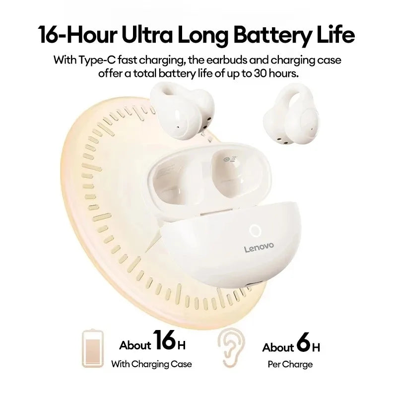 New Lenovo LP25 OWS Wireless Bluetooth 5.4 Clip Headphones Long Battery Life Gaming Headset HIFI Surround Sound Earbuds With Mic