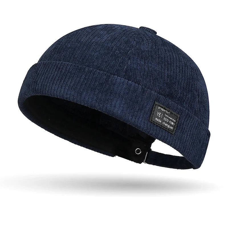 Autumn and winter corduroy brimless casual hat, personalized yuppie hat, men's and women's striped velvet melon skin hat