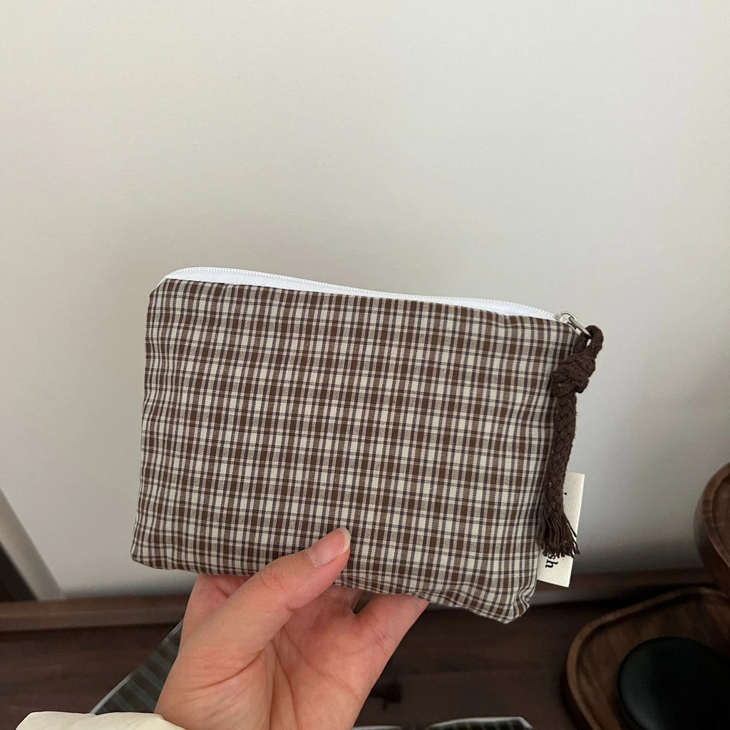 Retro Plaid Women Mini Makeup Bag Coin Purse Zipper Small Pouch Portable Female Lipstick Cosmetic Organizer Storage Bag