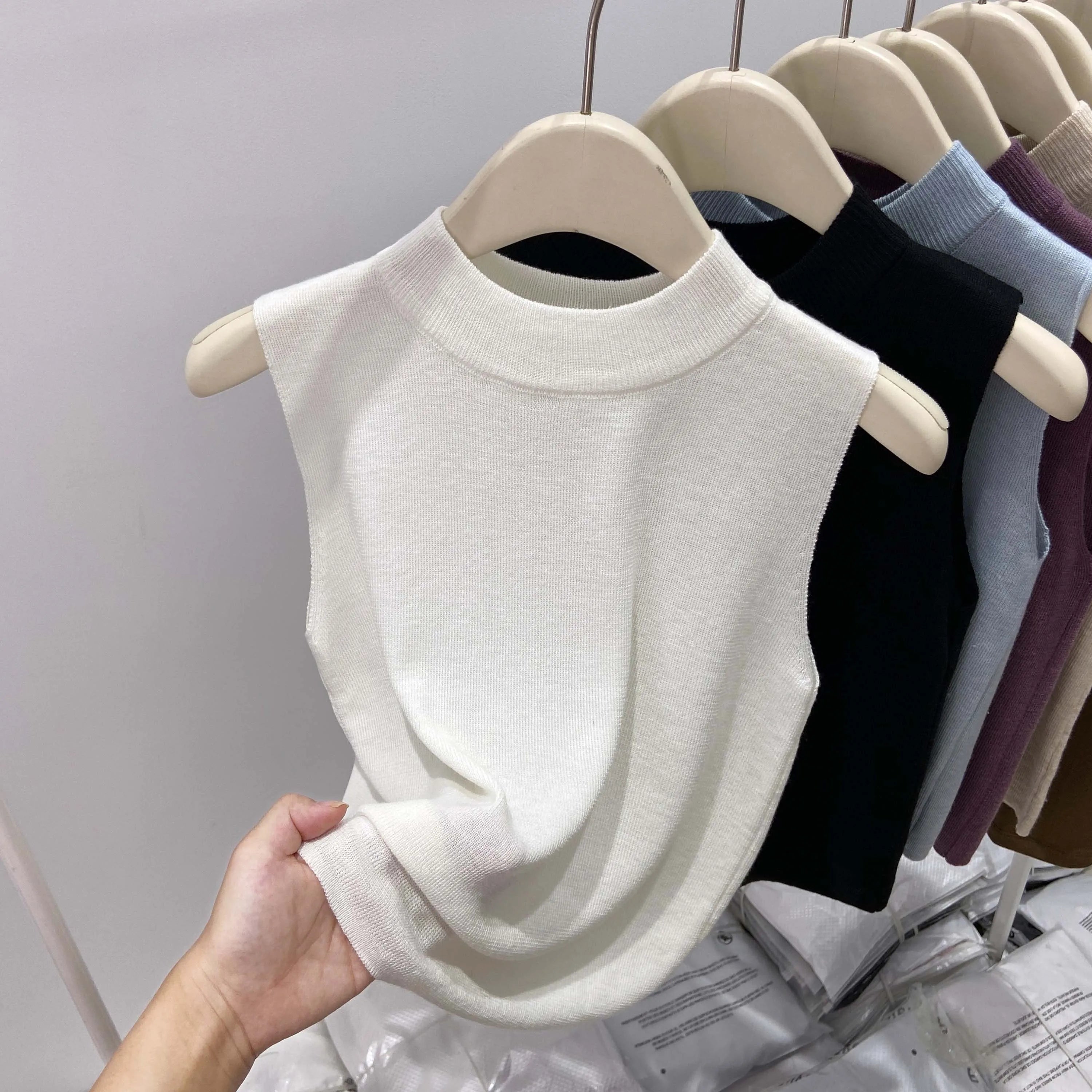 AOSSVIAO Women Knitted Tank Top Summer Fall Slim Sweater Sleeveless Solid Spring Autumn Sweaters Pullovers 2026 Top