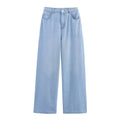 HH Women Summer New Fashion Thin Single-breasted Loose Folds Denim Shirt+High Waist Zipper Pocket Wide-leg Casual Pants Suit