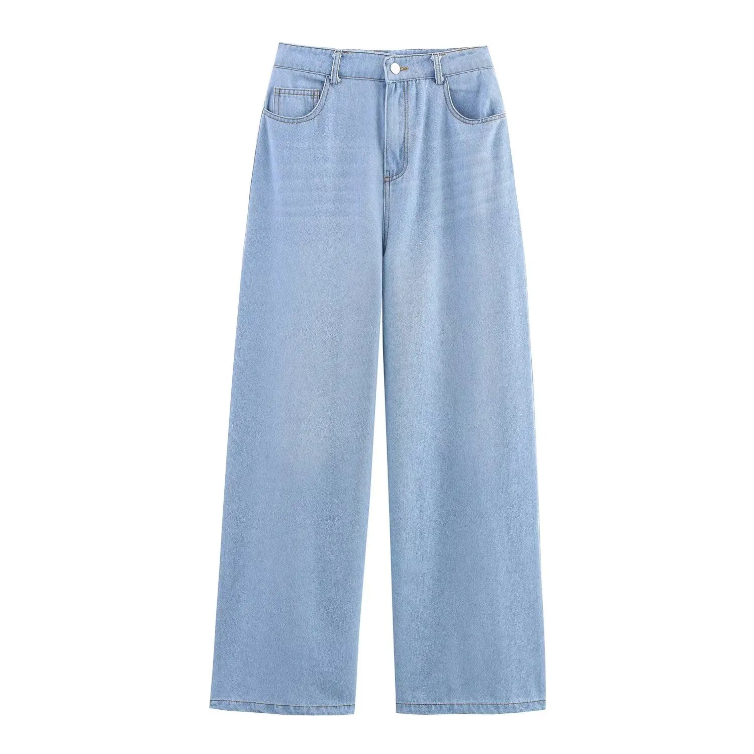 HH Women Summer New Fashion Thin Single-breasted Loose Folds Denim Shirt+High Waist Zipper Pocket Wide-leg Casual Pants Suit