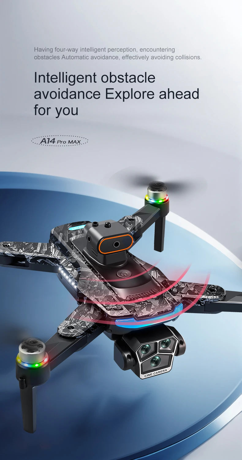 Original A14Pro max GPS Brushless 8K three Camera Optical Flow Obstacle Avoidance Foldable Quadcopter RC Distance Drone Toys