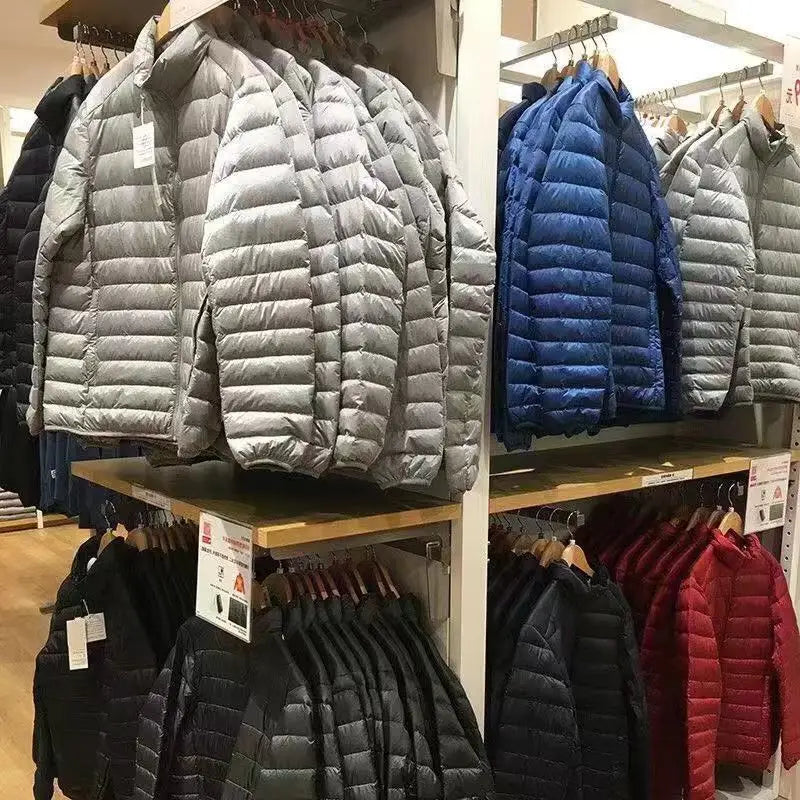 Down Cotton Coat Man 2025 Light Feathered Cotton Jacket Winter Slim Hooded Stand-Up Collar Solid Color Warm Clothing