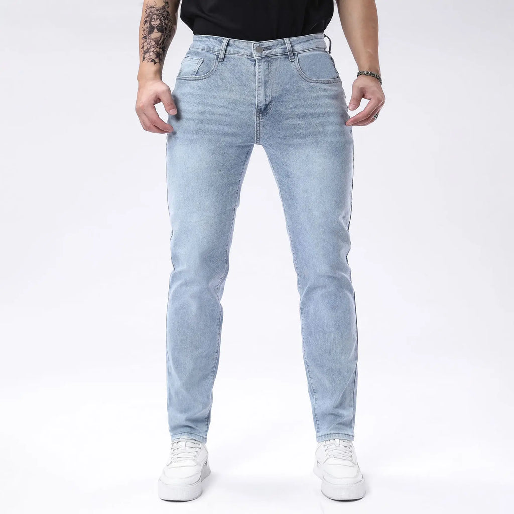New Men's Four Seasons Jeans Elastic Denim Pants Look Slim and Slim Men's Jeans