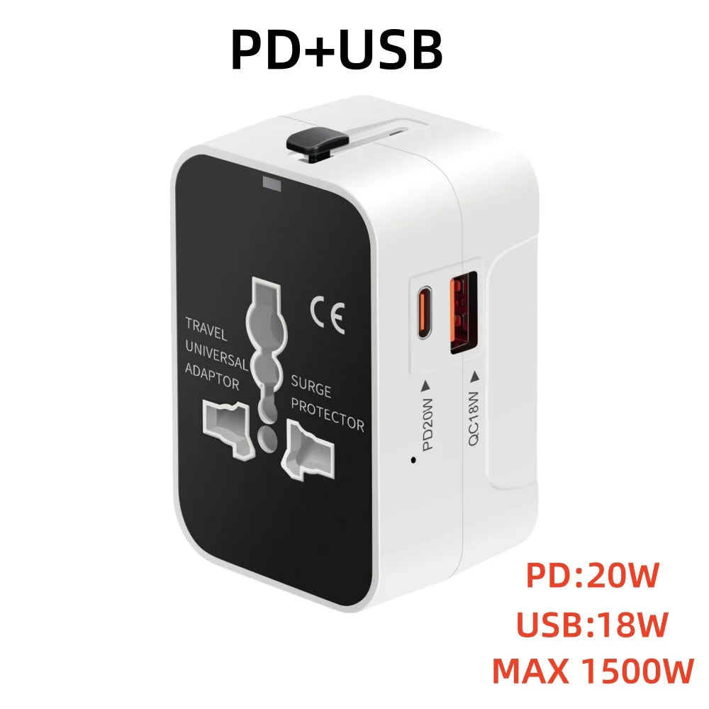 All-in-One Universal Travel Adapter USB A Type C Port Power EU UK US AU Power Charger Adapter Multifunctional Converter Socket