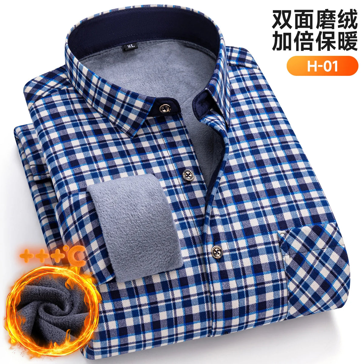 Autumn Winter New Fleece Plaid Shirt For Men Business Thickened Warm Double-sided Fleece Casual Non-ironing Fashion Check Shirts