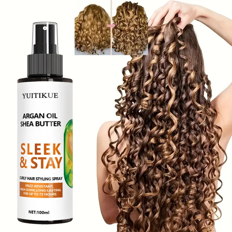 YUITIKUE Argan Oil Shea Butter Curly Hair Styling Spray Sleek Stay Frizz Resistant High Shine Long Lasting Hair Care