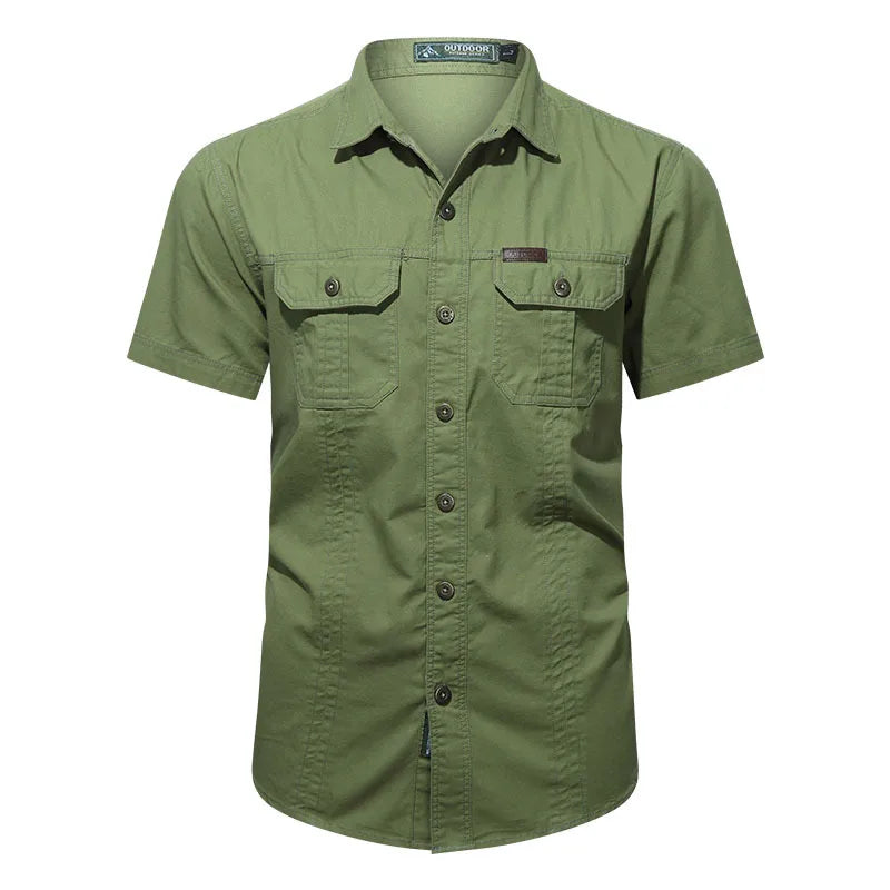 Fashion 2023 Autumn Spring Clothes Green Black Cargo Military Brand Shirts For Mens Short Sleeves Casual Blouse Oversize 4XL 5XL