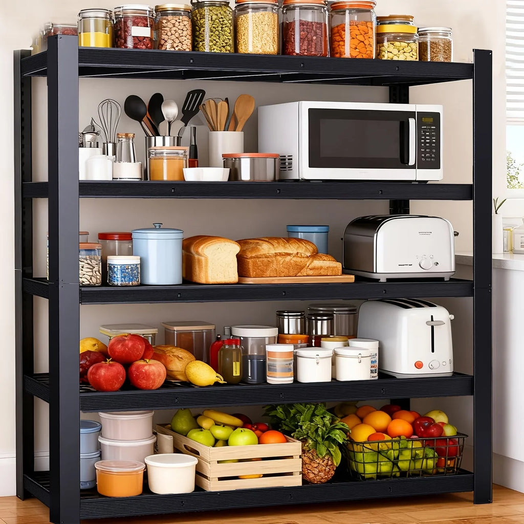 5 Tier Wide Mesh Steel Storage Shelf Heavy Duty Garage Organizer Rack, Upgraded Thick Double Folded Edge Frame No Deform, Adjustable Height Metal Shelving for Garage Basement Workshop Warehouse Home Tool Storage